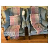 PAIR OF LIGHT BLUE MCAFEE WING BACK CHAIRS W/