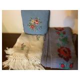 SMALL NEEDLEPOINT PILLOW AND 2 THROWS