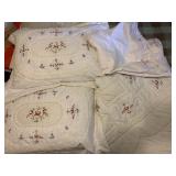 EMBROIDERED PINK FLOWER COMFORTER, DUST RUFFLE &