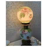 24 ' ANTIQUE HAND-PAINTED EAGLE CONVERTED OIL LAMP