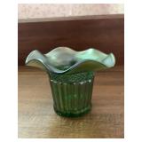 ANTIQUE NORTHWOOD GREEN CARNIVAL GLASS DISH - 5 X