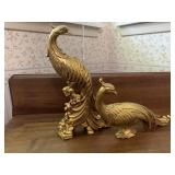 PAIR OF GOLD RESIN PEACOCKS - 8 ' AND 14 ' TALL