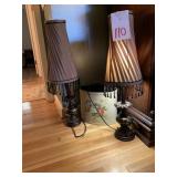 PAIR OF DECORATIVE LAMPS & HAND-PAINTED WASTE