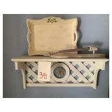WALL SHELF, WHITE TRAY & CANDLE SCONCE