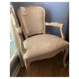 WOOD UPHOLSTERED ARM CHAIR W/ A FEW STAINS