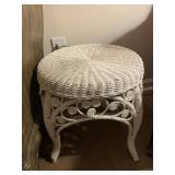 VINTAGE WHITE WICKER STOOL - 15 X 16 '