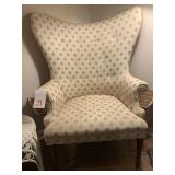VINTAGE UPHOLSTERED WING BACK CHAIR W/ LIGHT WEAR