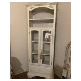 WHITE BOOKSHELF W/ GLASS DOORS /W DRAWER - 29.5 X
