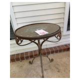 OUTDOOR IRON TABLE W/ GLASS TOP - 18 X 23.5 '