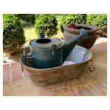 FIBERGLASS POT, GALVANIZED TUB & METAL DECORATIVE