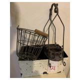 METAL PLANTER, WINE BOTTLE RACK & METAL PAIL