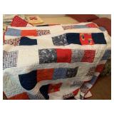 FULL SIZE RED, WHITE & BLUE HAND SEWN QUILT