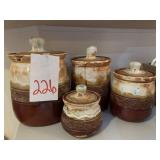 4 SANDERS POTTERY, HOT SPRINGS, CANISTERS W/ LIDS