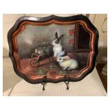 TIN RABBIT TRAY W/ METAL STAND - 22 X 17.5 '