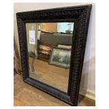BEVELED GLASS BLACK FRAMED WALL MIRROR - 27 X 31