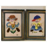 2 VINTAGE FRAMED CREWEL PIECES - 6.5 X 8.5 '