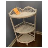WHITE WICKER CORNER SHELF - 33 X 19 '