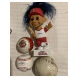 2 BASEBALLS, SOFTBALL & ST LOUIS CARDINALS TROLL