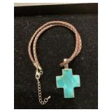 STERLING & TURQUOISE CROSS ON 16 ' LEATHER