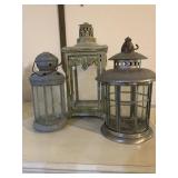 3 METAL AND GLASS CANDLE LANTERNS