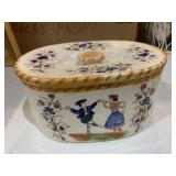 VINTAGE CERAMIC HAND-PAINTED DISH W/ LID - 7.5 X