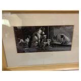 VINTAGE FRAMED PUPPY DOGS PRINT - 14 X 10.5 '