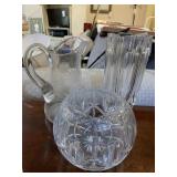 CRYSTAL ROSE BOWL, VASE & PITCHER