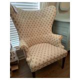 VINTAGE UPHOLSTERED WING BACK CHAIR W/ LIGHT WEAR