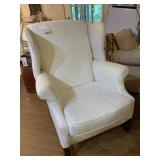 WHITE UPHOLSTERED WING BACK CHAIR - SOME STAINS