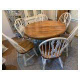 DINING TABLE, 6 CHAIRS & 2 LEAVES W/ SOME WEAR