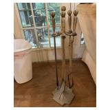 BRASS FIREPLACE SET - 1 PIECE MISSING