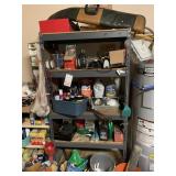 2 SHELVES & CONTENTS OF GARAGE & HOUSEHOLD ITEMS