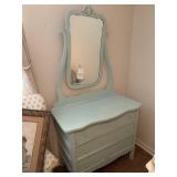 ANTIQUE ICE BLUE 3 DRAWER DRESSER W/ MIRROR -