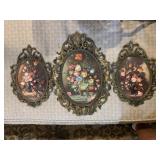3 PC ITALIAN FLORAL PRINTS IN METAL FRAMES - 10 '