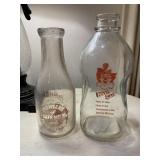 2 VINTAGE GLASS MILK BOTTLES