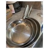 3 HEAVY DUTY STAINLESS STEEL SKILLETS - ASSORTED