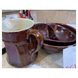 VINTAGE MARCREST SERVING BOWLS & BROWN STONEWARE