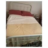 VINTAGE FULL SIZE IRON BED W/ MATTRESS & TOPPER,