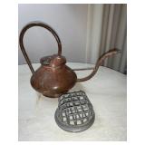 VINTAGE FLOWER FROG CAGE & METAL WATERING CAN