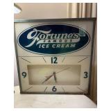 VINTAGE FORTUNES FAMOUS ICE CREAM ELECTRIC CLOCK
