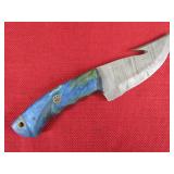 Blue Handle Damascus Steel Hunting Knife