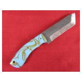 Blue Handle Damascus Steel Hunting Knife