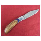 Blue Wood Damascus Steel Pocket Knife