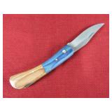 Blue and Brown Wood  Handle Pocket Knife