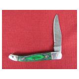Green Wood Handle Damascus Pocket Knife