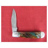 Brown, Green Handle Damascus Pocket Knife