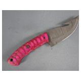Pink Handle Damascus Steel Gut Hook Knife