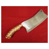 Orange Wood Handle Damascus Steel Cleaver