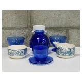 Cobalt Blue Glass and Blue and White China