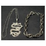 Dragon Pendant Necklace & Thick Chained Necklace